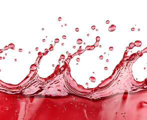 Red liquid splash creates dynamic waves and droplets against clean white background, evoking sense of energy and movement