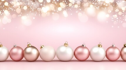 Fototapeta premium Elegant Pink and White Christmas Ornaments Festive Background