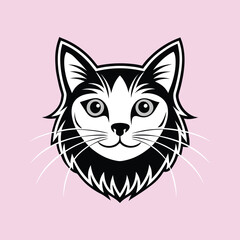 Obraz premium Stylized Cat Face with Black and White Markings on a Pink Background