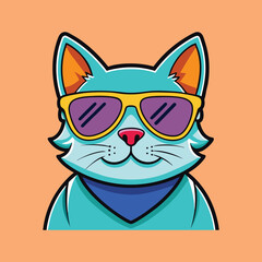 Cool cartoon cat wearing sunglasses and a bandana with a light background