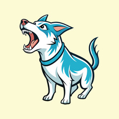 Cartoon illustration of an angry or barking blue and white puppy dog