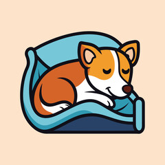 Stylized Vector Illustration of a Dog Sleeping Peacefully in a Dog Bed