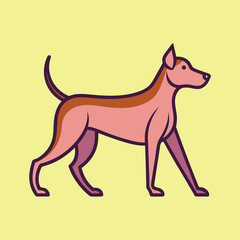 Stylized Cartoon Dog with Bold Outline Standing on a Yellow Background