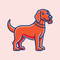 Stylized orange dog illustration with navy blue outline on light pink background