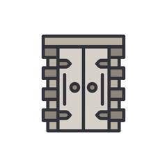 Stylized Double Door Icon With Decorative Frame And Neutral Hues