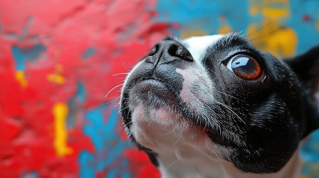 Boston Terrier Dog Colorful Wall.