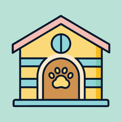 Colorful and Cheerful Dog House with Paw Print on Light Green Background