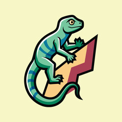 Striped Lizard Climbing a Crag Vector Cartoon Illustration with Bold Outlines