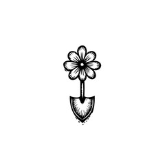 Minimalist floral shovel illustration, representing growth and natural element