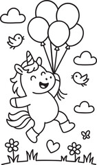 Whimsical Unicorn Scene for Children’s Coloring Book