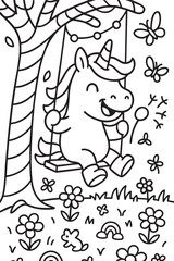 Obraz premium Whimsical Unicorn Scene for Children’s Coloring Book