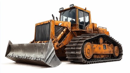 Fototapeta premium Detailed illustration of a vintage orange bulldozer on a white background