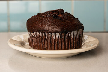 chocolate muffin a plate
