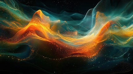 Abstract swirling, luminous particles, vibrant colors