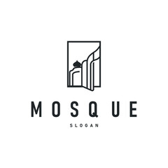 mosque logo design concept of a place of worship with a minimalist black silhouette mosque temple commemorating Islamic day