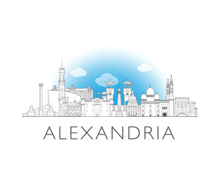 Fototapeta premium Alexandria, Egypt, cityscape illustration skyline drawing
