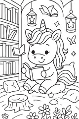 Whimsical Unicorn Scene for Children’s Coloring Book