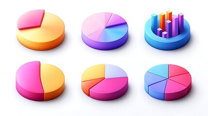 Colorful 3D infographic elements including bar, pie, and line charts