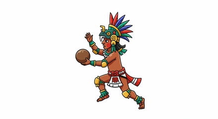 Aztec ballplayer with headdress holding ball