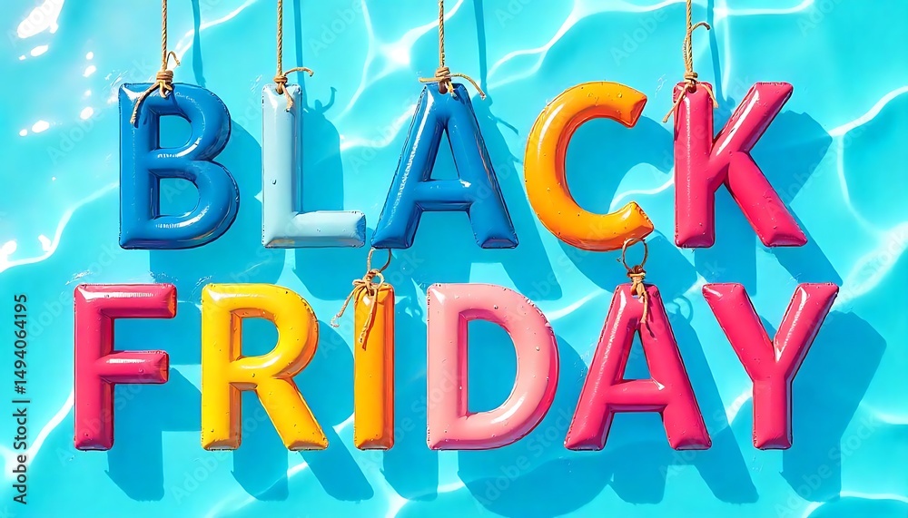 Fototapete illustration of the text black friday with each letter painted in a different swimming pool colour, 