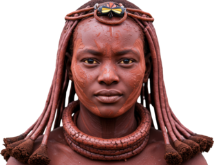 Portrait of a Himba Woman with Traditional Ochre Body Paint and Jewelry