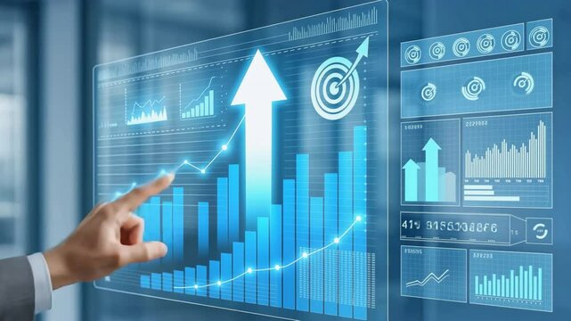Business growth analysis corporate office infographic visuals digital environment close-up view strategic insights for data-driven decisions