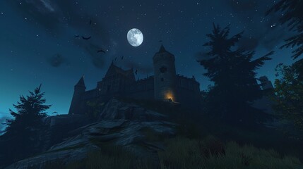 Fototapeta premium Enchanted Reverie: A Nocturnal Tapestry Woven Around the Castle Under Moonlight