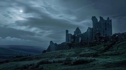 Fototapeta premium Enchanted Reverie: A Nocturnal Tapestry Woven Around the Castle Under Moonlight