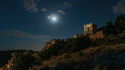 Obraz premium Enchanted Reverie: A Nocturnal Tapestry Woven Around the Castle Under Moonlight