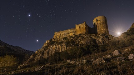 Obraz premium Enchanted Reverie: A Nocturnal Tapestry Woven Around the Castle Under Moonlight