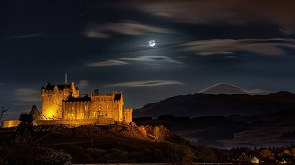 Obraz premium Enchanted Reverie: A Nocturnal Tapestry Woven Around the Castle Under Moonlight