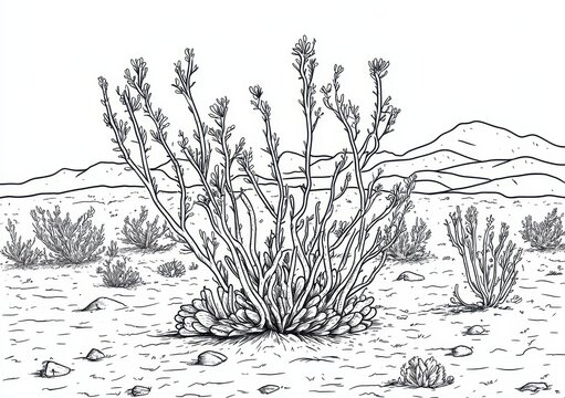 Illustration botanique d'une plante d&eacute;sertique