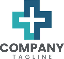 Obraz premium Medical Office Emblem: Blue-Toned Geometric Vector with Cross Symbol 