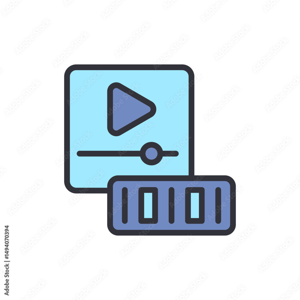 Poster minimalist video player with timeline and binary code icon illustration
