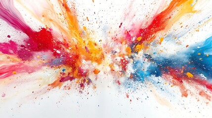 Fototapeta premium Vibrant explosion of colorful powder in mid-air against a white background