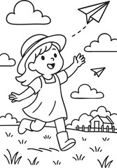 Cartoon Farm Girl and Animal Friends – Black and White Coloring Sheet