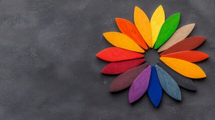 Colorful Crayon Flower on Dark Gray Background