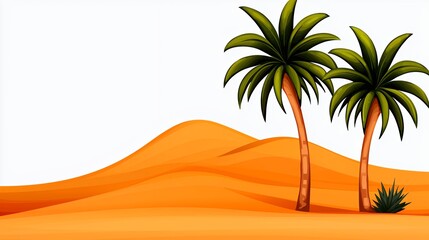 Wavy Sand Dunes with Palm Trees Digital Pixel Art Illustration on