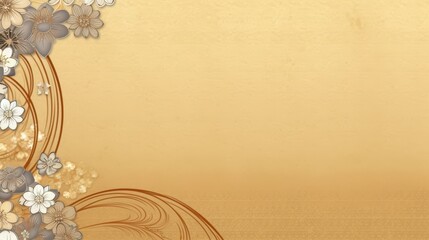 Fond abstrait beige avec motifs floraux et lignes ondulées