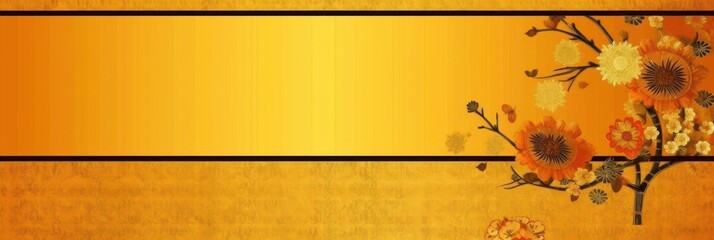 Fond Jaune Orné de Fleurs et de Branches