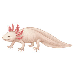 Axolotl Vector – Pink Mexican Salamander with External Gills, Side View