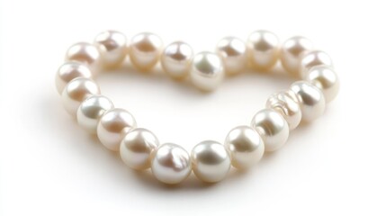 Elegant Heart-Shaped Arrangement of Lustrous Pearls on a Clean White Surface