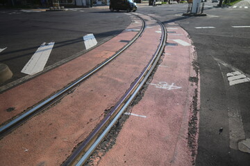 Curved Streetcar Tracks in Sapporo in the Morning