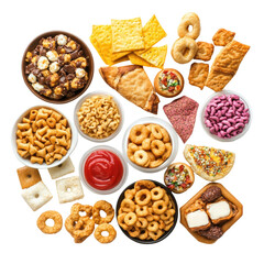 Assorted Snack Foods: A Colorful Array of Savory and Sweet Treats for Every Occasion on transparent background