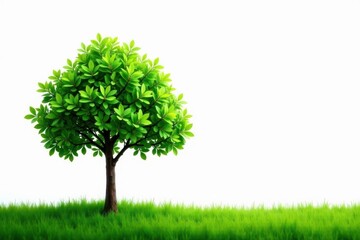 Tiny tree, vibrant green foliage, pure white background, element, macro, studio shot