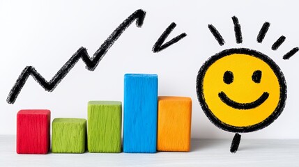 Colorful Blocks Forming Ascending Bar Graph with Upward Arrow and