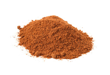 Pile of nutmeg powder isolated on white