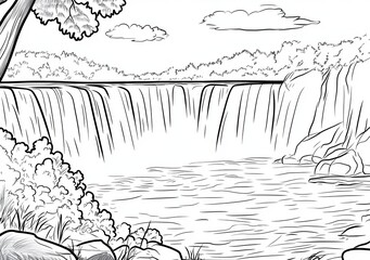 Chute d'eau majestueuse, croquis au trait