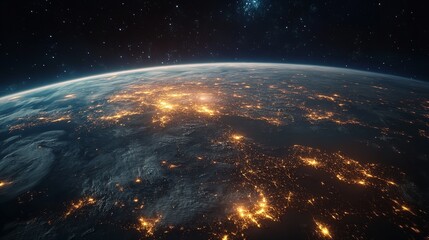 Australia from Space at Night with City Lights of Sydney and Melbourne