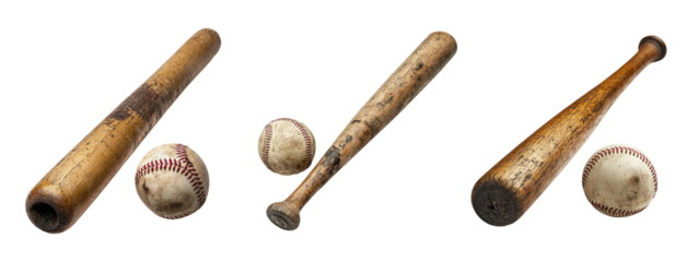 Vintage Baseball Bats and Balls on Transparent Background for Sports Themes